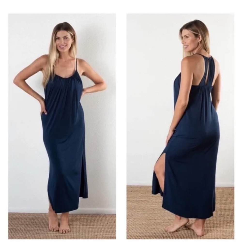 JJWinks Elegant Navy Blue Hostess Nightgown Small
